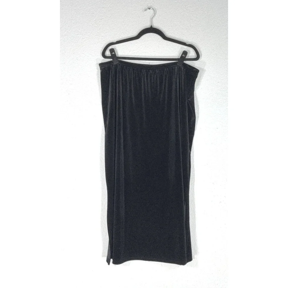Notations Black Velvet Midi Skirt - 1X- Elastic Waist Stretch Evening Holiday
